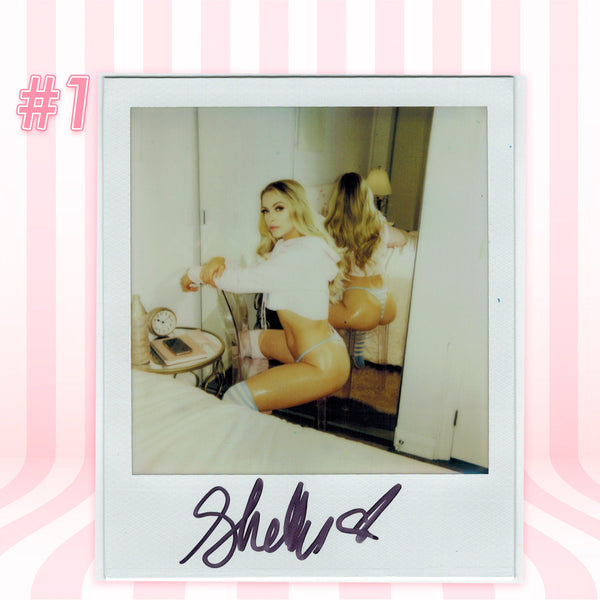 OhhShelly — Ahegao Catgirl Crop Hoodie + Blue Shimapan Panties Polaroid #01