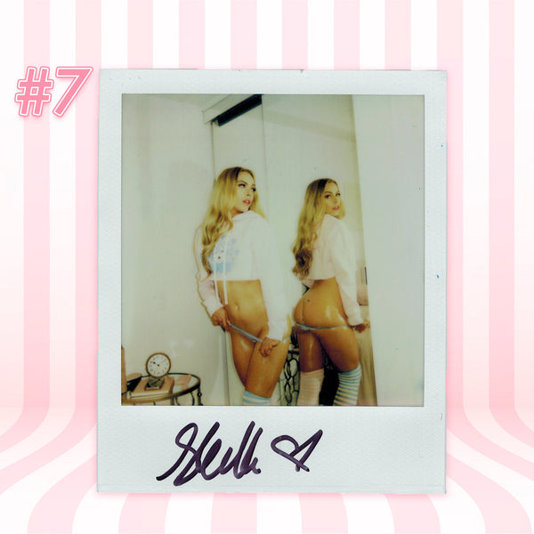 OhhShelly — Ahegao Catgirl Crop Hoodie + Blue Shimapan Panties Polaroid #07