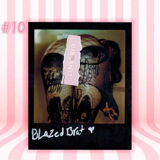 Album cover with 'Blazed Drat' text and a censored red label on a pink and white striped background.