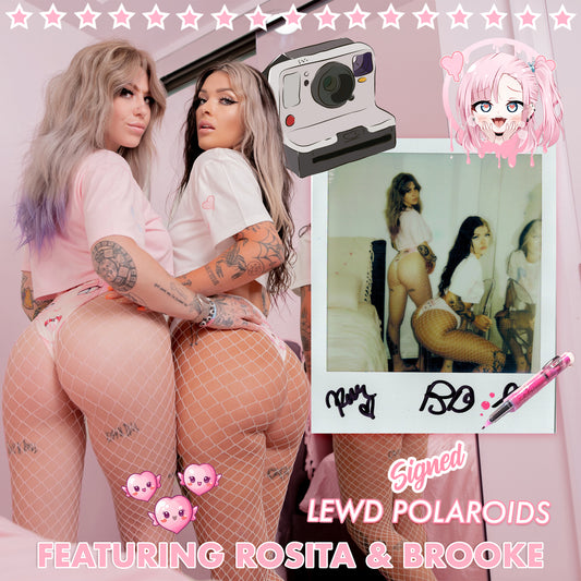 Rosita and Brooke in a Lewd Fashion anime-style wardrobe during an intimate and artistic photoshoot, captured in exclusive polaroids.